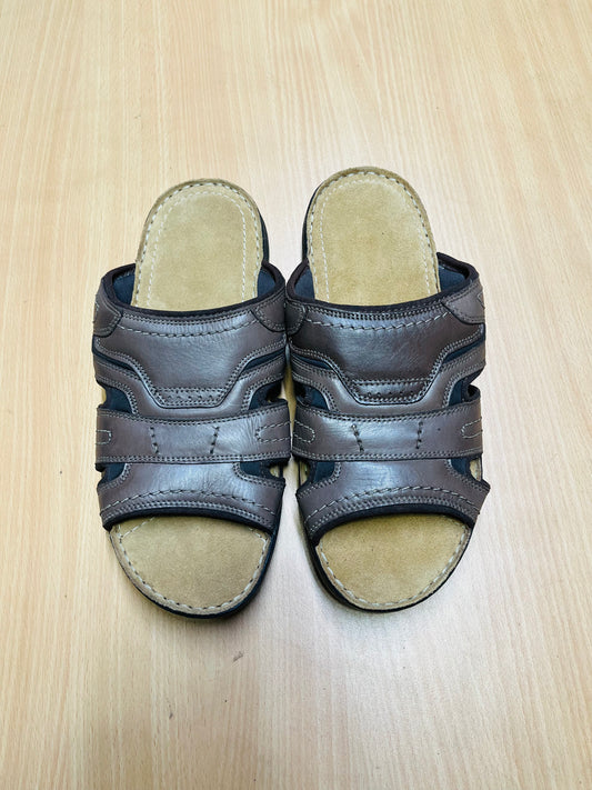 Premium Genuine Leather Comfort Slide Sandal – Brown