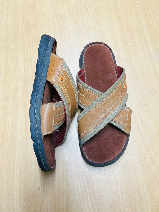 Premium Genuine Leather Cross Strap Comfort Sandal – Tan