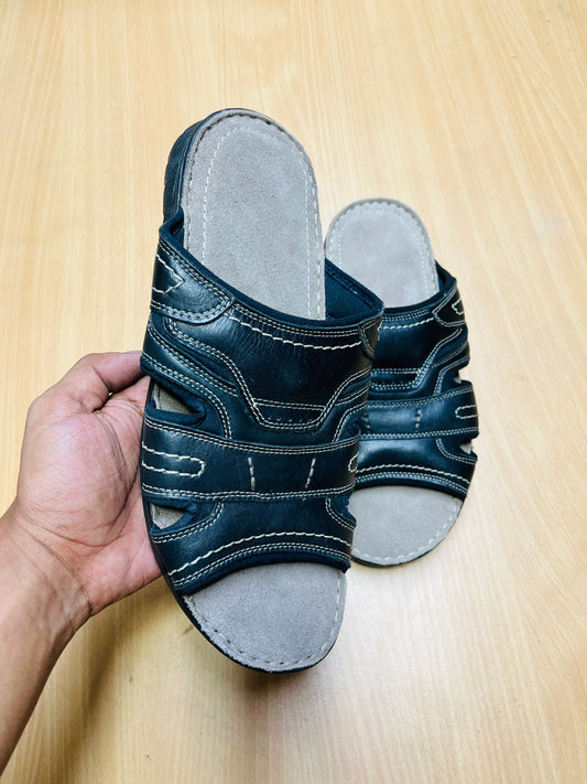 Premium Genuine Leather Comfort Slide Sandal – Black