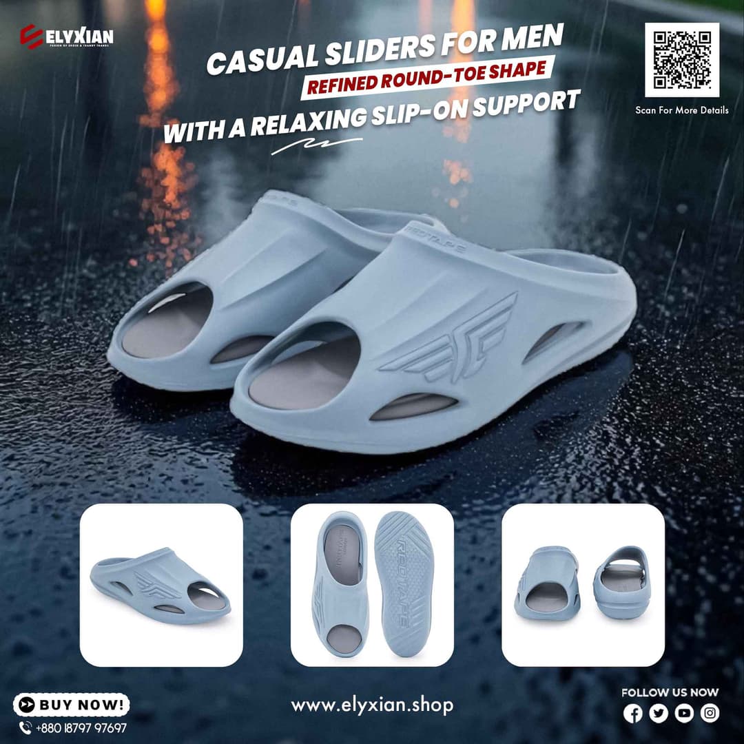 Redtape Casual Slider - Sky Blue | Refined Round-Toe Shape with a Relaxing Slip-On Support