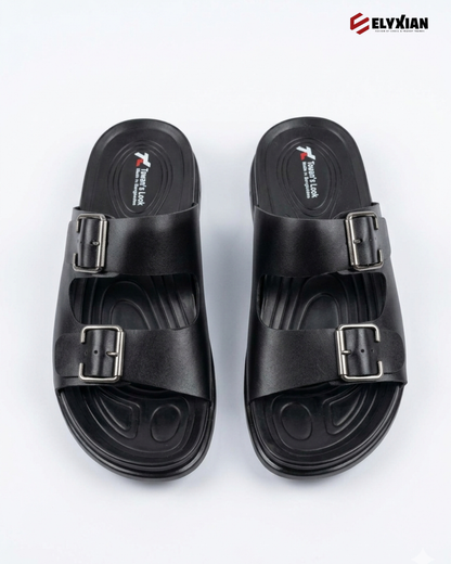 UrbanStride Pro – Dual Buckle Comfort Sandal (Matte Black)