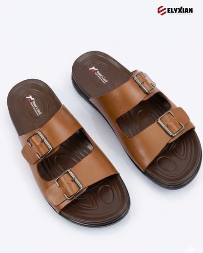 UrbanStride Pro – Dual Buckle Comfort Sandal (Caramel Brown)