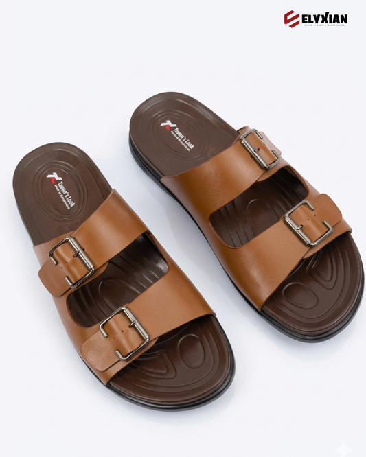UrbanStride Pro – Dual Buckle Comfort Sandal (Caramel Brown)