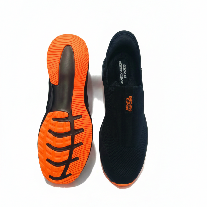 Skechers GoWalk Active Pro Slip-On Sneakers – Lightweight Breathable Comfort (Black/Orange)