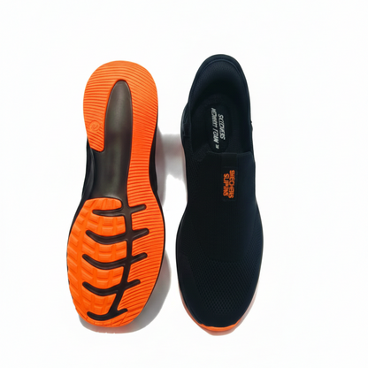 Skechers GoWalk Active Pro Slip-On Sneakers – Lightweight Breathable Comfort (Black/Orange)