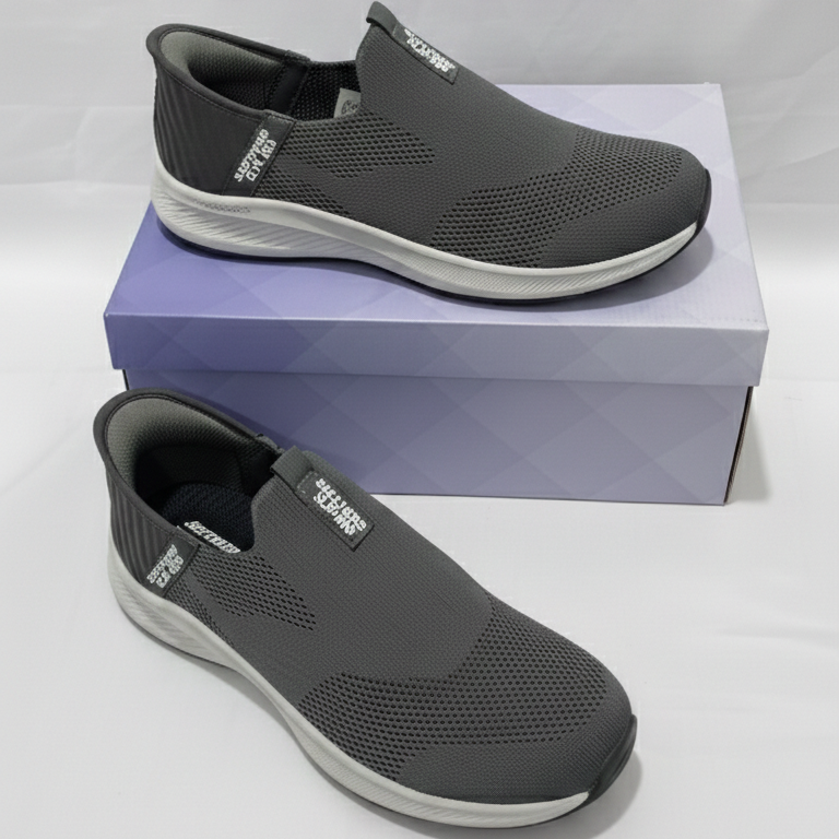 Skechers GoWalk Active Pro Slip-On Sneakers – Lightweight Breathable Comfort (Charcoal Grey – Classic Edition)