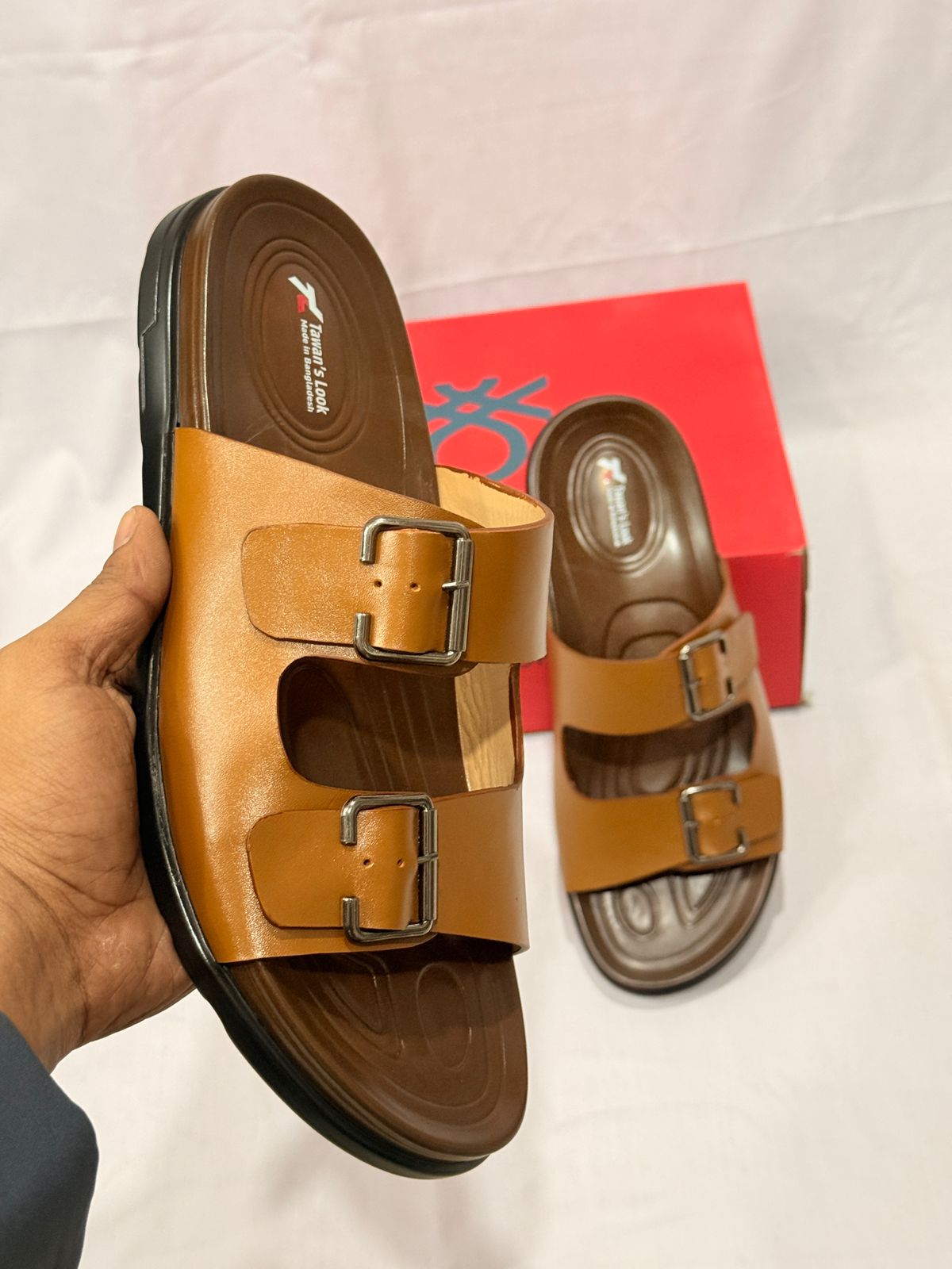 UrbanStride Pro – Dual Buckle Comfort Sandal (Caramel Brown)