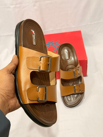 UrbanStride Pro – Dual Buckle Comfort Sandal (Caramel Brown)