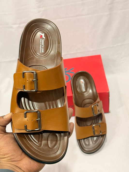 UrbanStride Pro – Dual Buckle Comfort Sandal (Caramel Brown)