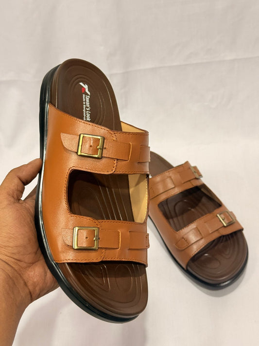 Classic Double Buckle Slide – Tan Brown