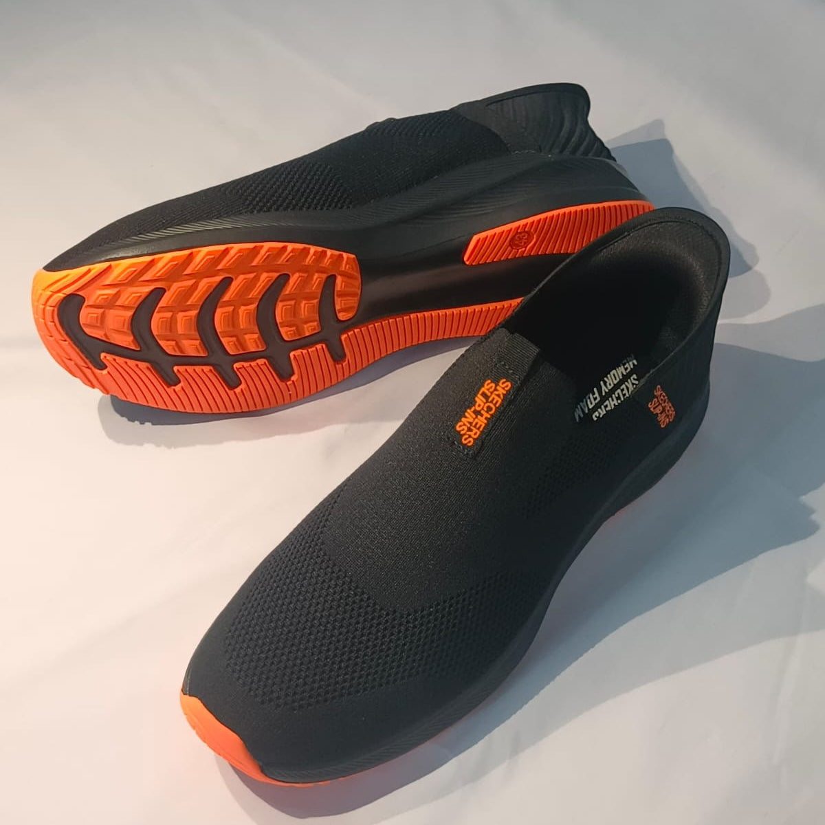 Skechers GoWalk Active Pro Slip-On Sneakers – Lightweight Breathable Comfort (Black/Orange)