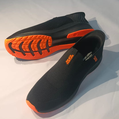 Skechers GoWalk Active Pro Slip-On Sneakers – Lightweight Breathable Comfort (Black/Orange)