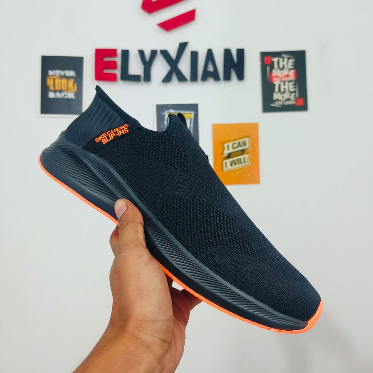 Skechers GoWalk Active Pro Slip-On Sneakers – Lightweight Breathable Comfort (Black/Orange)