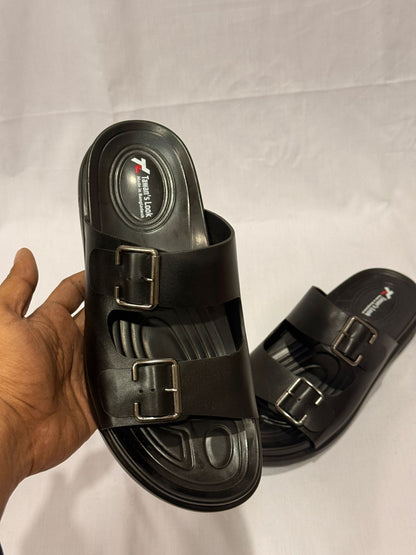 UrbanStride Pro – Dual Buckle Comfort Sandal (Matte Black)