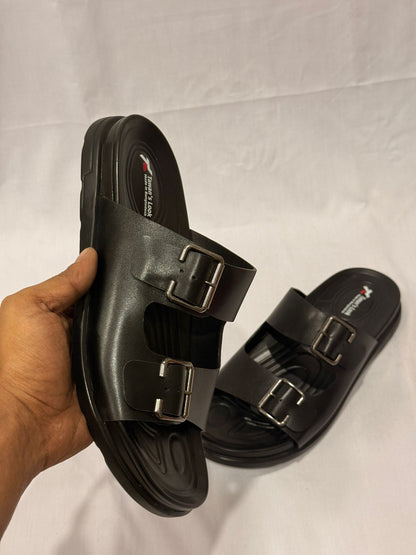 UrbanStride Pro – Dual Buckle Comfort Sandal (Matte Black)