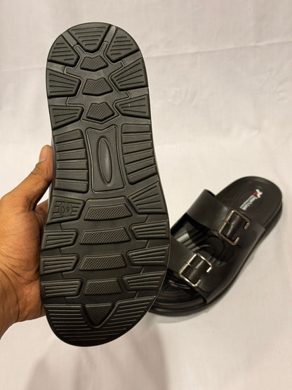 UrbanStride Pro – Dual Buckle Comfort Sandal (Matte Black)