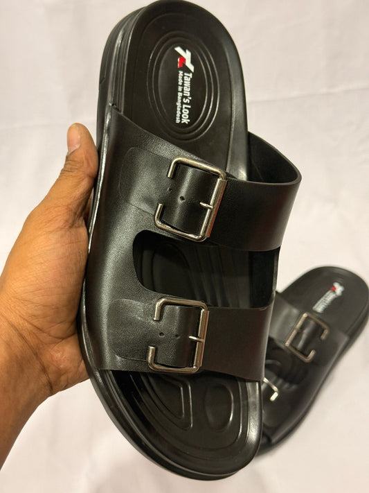 UrbanStride Pro – Dual Buckle Comfort Sandal (Matte Black)