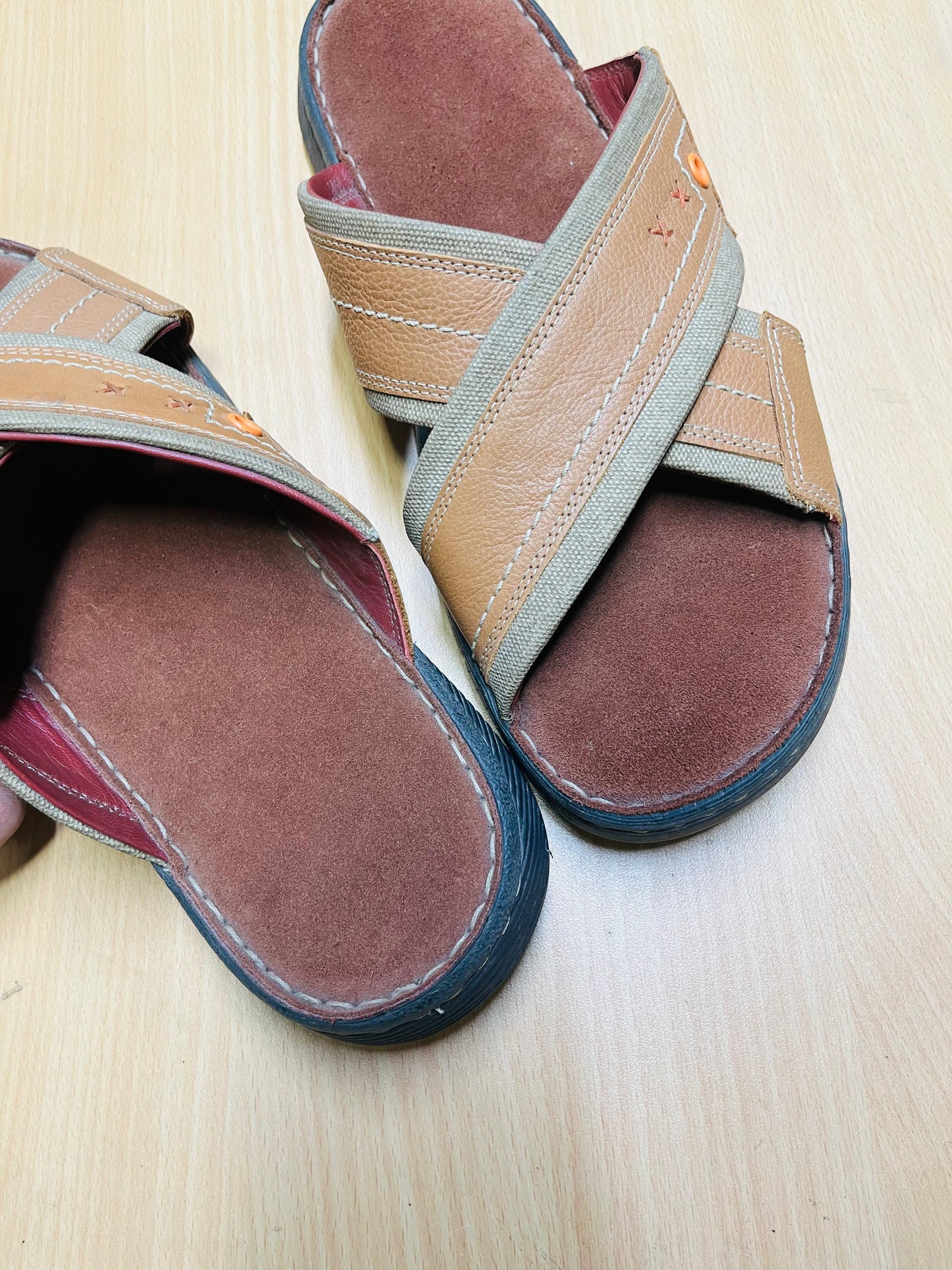 Premium Genuine Leather Cross Strap Comfort Sandal – Tan