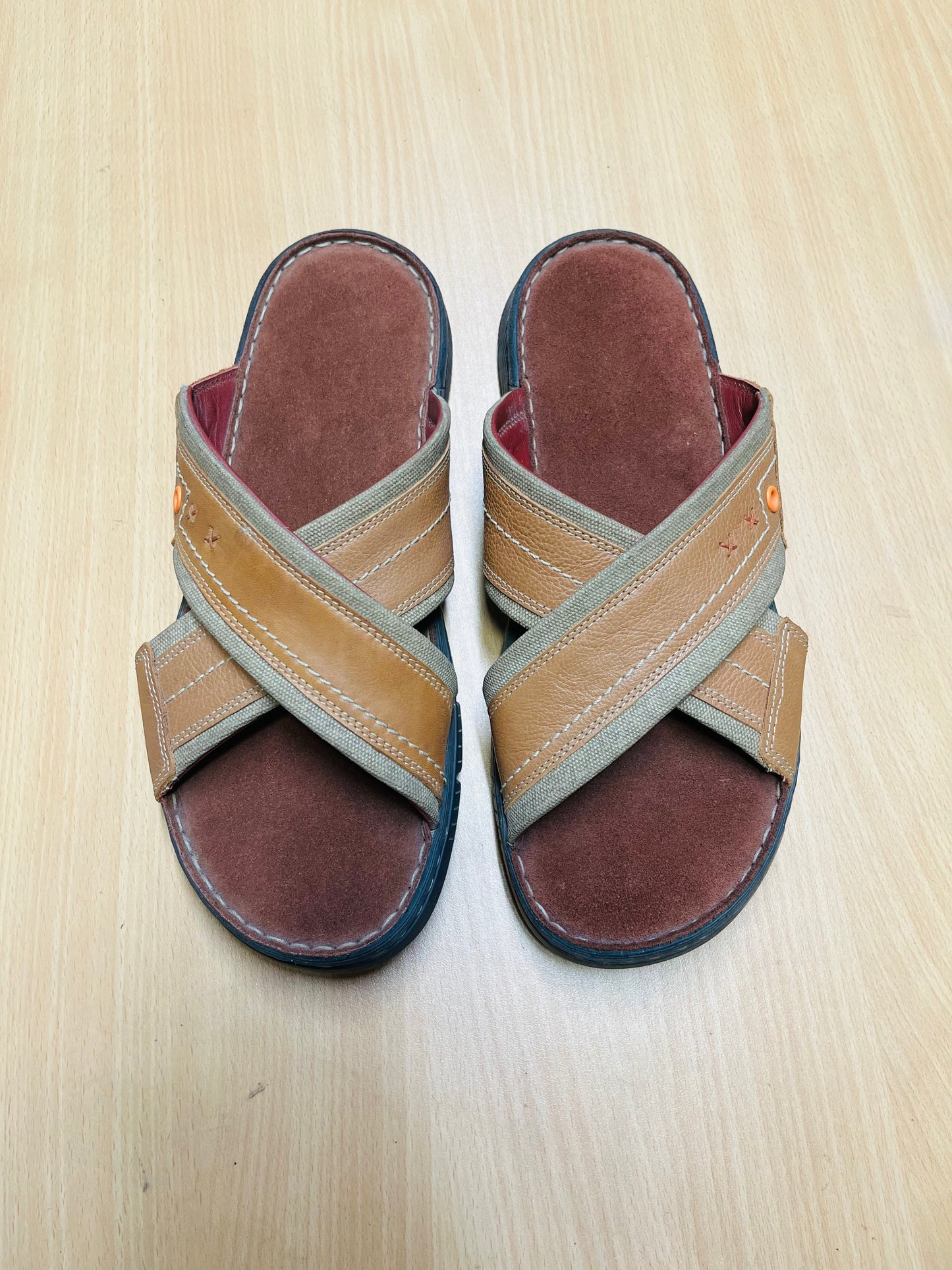 Premium Genuine Leather Cross Strap Comfort Sandal – Tan