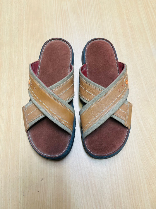 Premium Genuine Leather Cross Strap Comfort Sandal – Tan