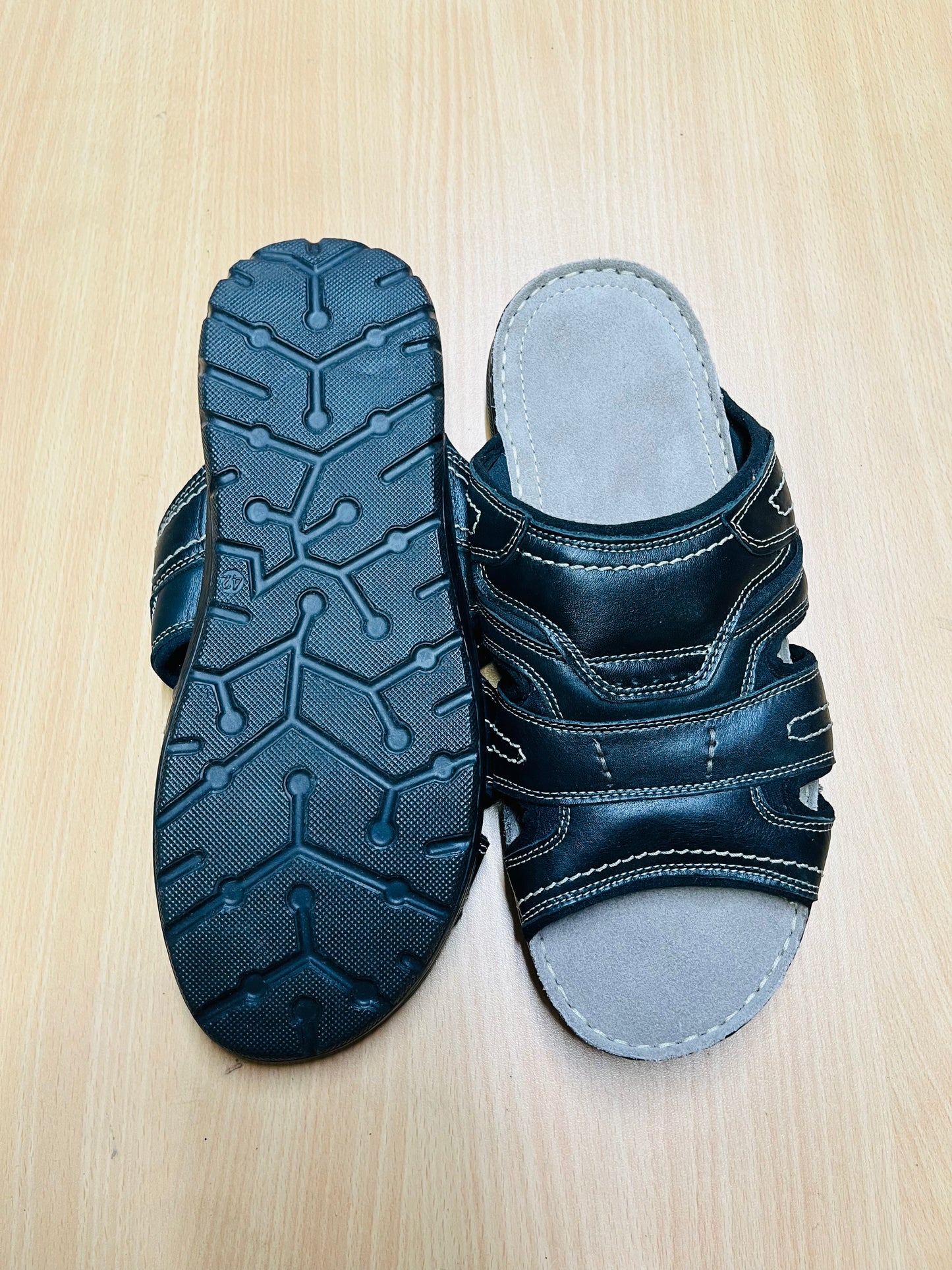 Premium Genuine Leather Comfort Slide Sandal – Black
