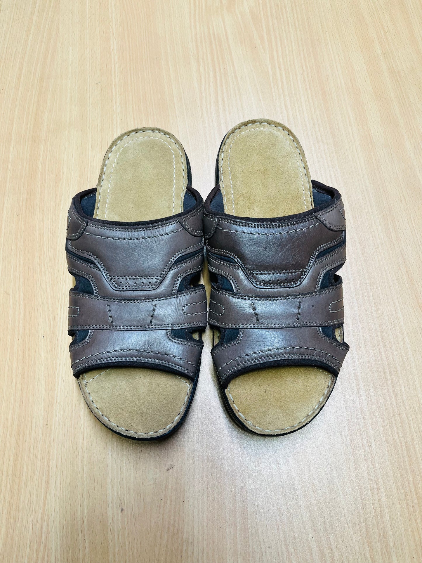 Premium Genuine Leather Comfort Slide Sandal – Brown
