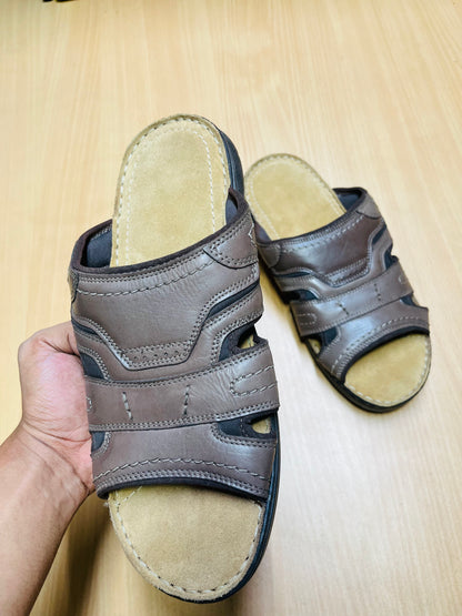 Premium Genuine Leather Comfort Slide Sandal – Brown