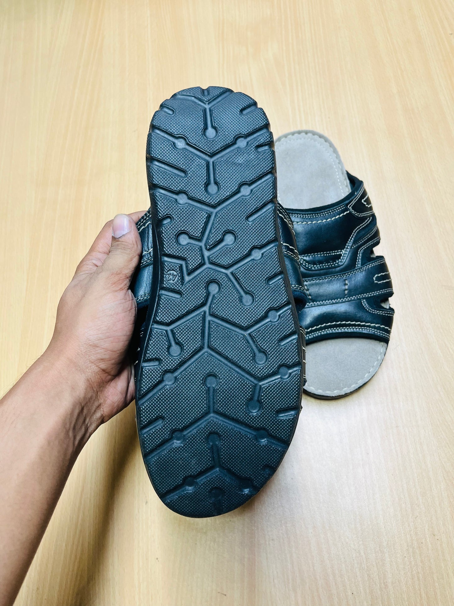 Premium Genuine Leather Comfort Slide Sandal – Black