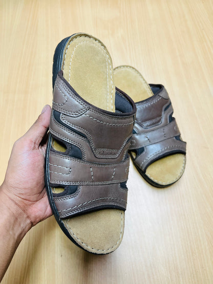 Premium Genuine Leather Comfort Slide Sandal – Brown