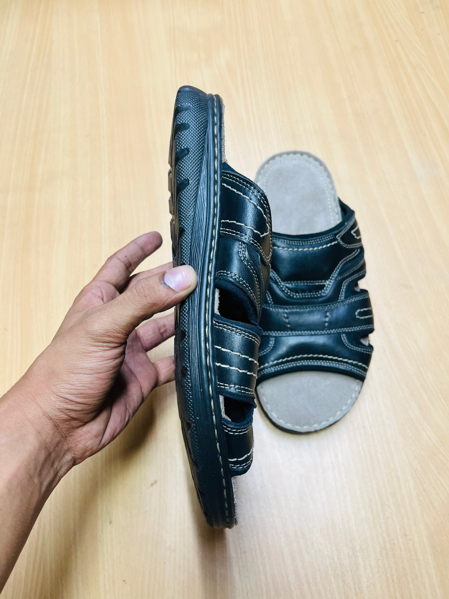 Premium Genuine Leather Comfort Slide Sandal – Black