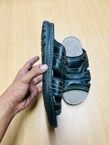 Premium Genuine Leather Comfort Slide Sandal – Black