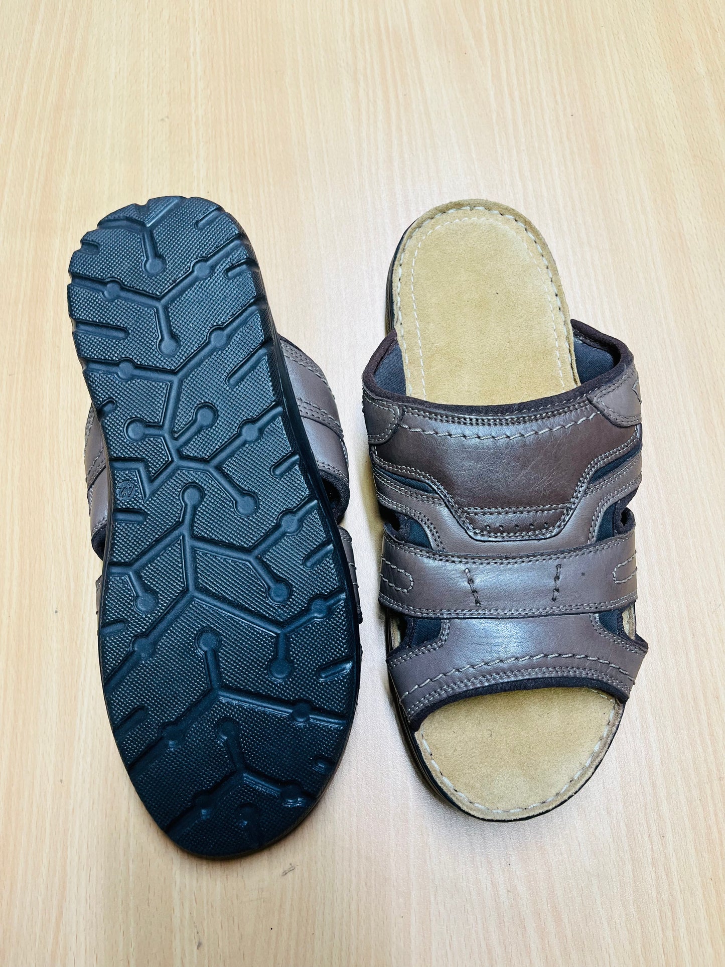 Premium Genuine Leather Comfort Slide Sandal – Brown