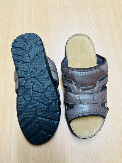 Premium Genuine Leather Comfort Slide Sandal – Brown