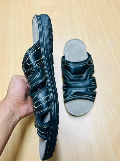 Premium Genuine Leather Comfort Slide Sandal – Black