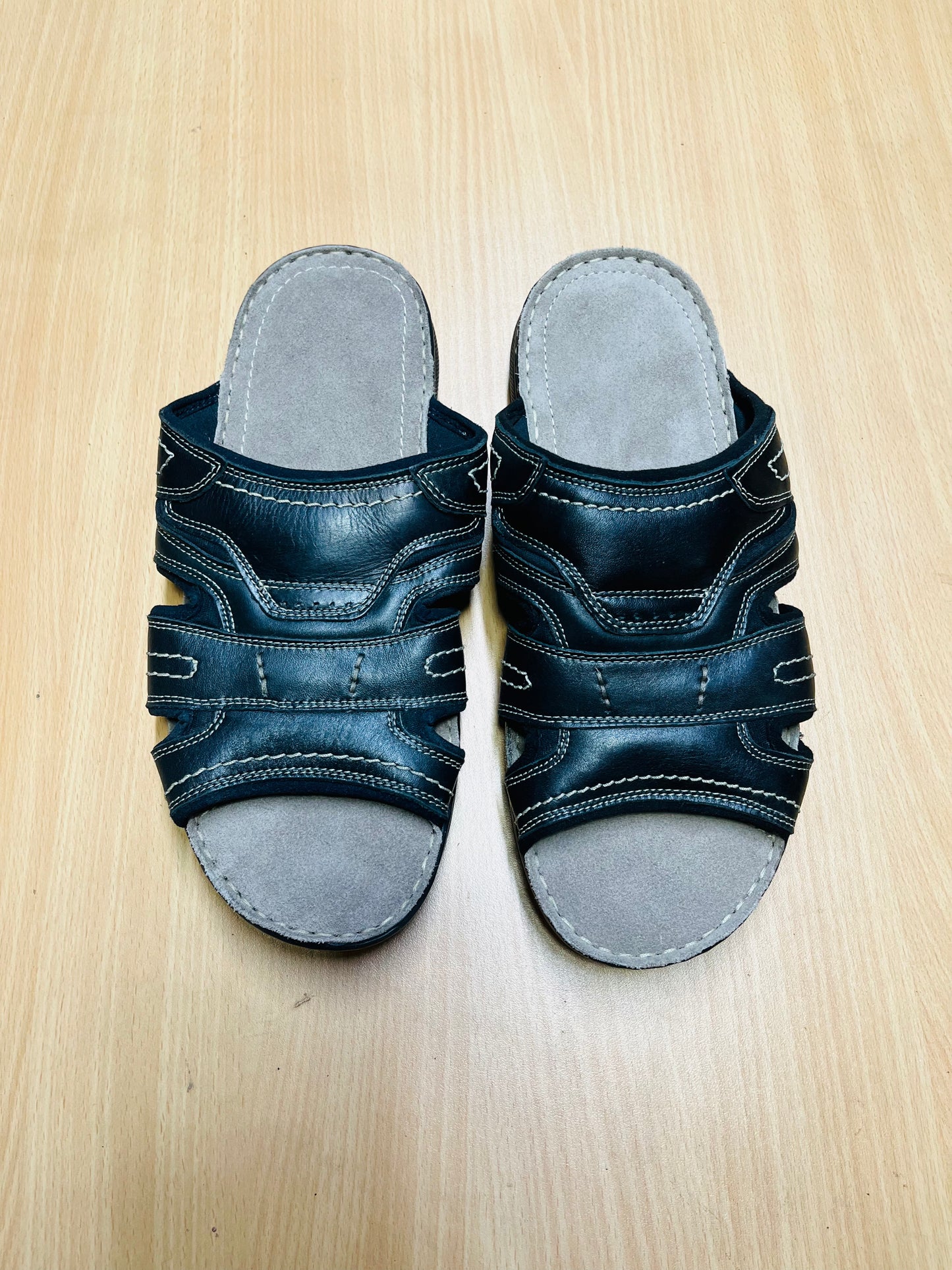 Premium Genuine Leather Comfort Slide Sandal – Black