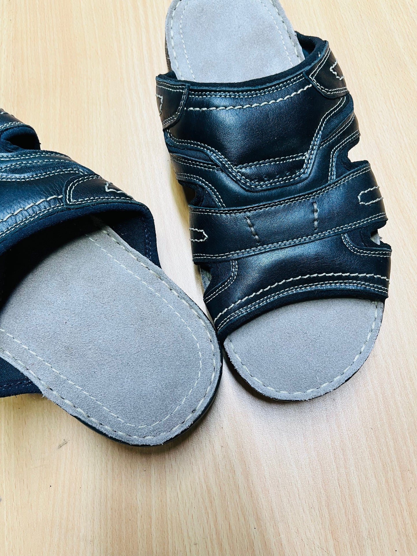Premium Genuine Leather Comfort Slide Sandal – Black