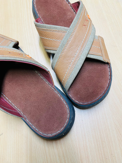 Premium Genuine Leather Cross Strap Comfort Sandal – Tan