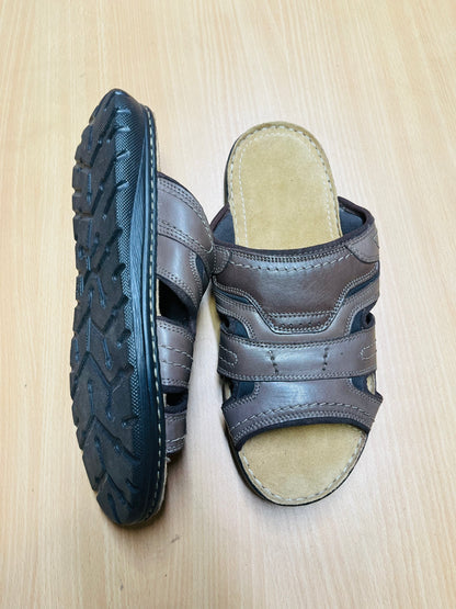 Premium Genuine Leather Comfort Slide Sandal – Brown