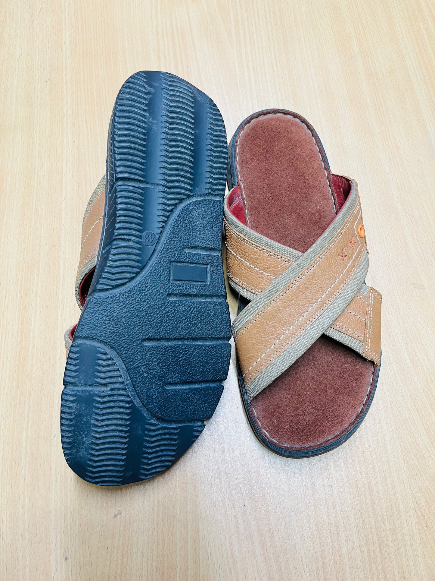 Premium Genuine Leather Cross Strap Comfort Sandal – Tan