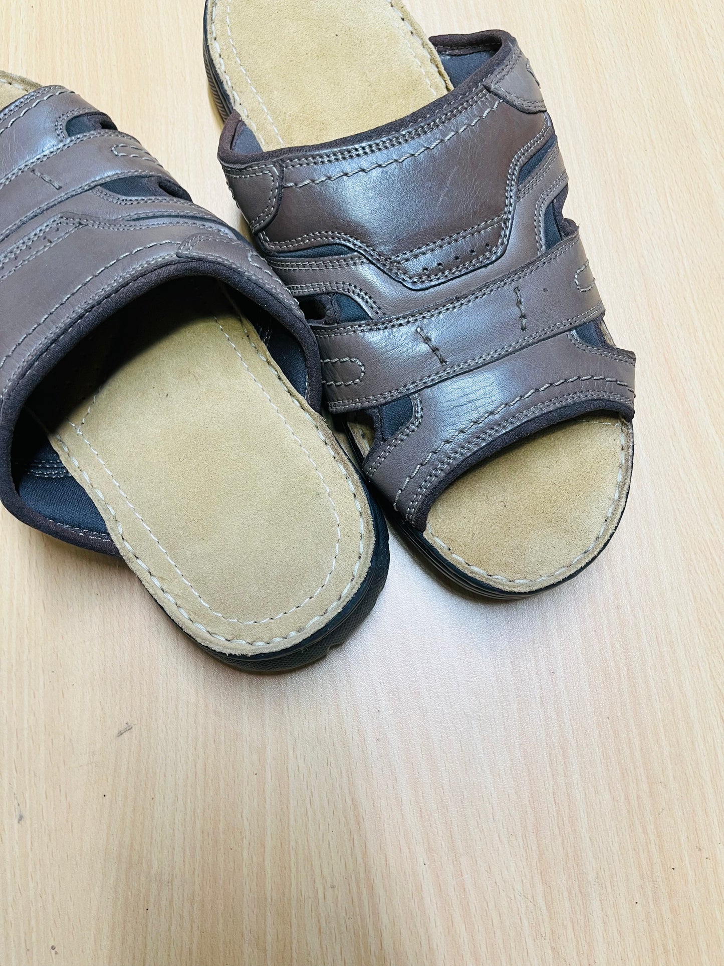 Premium Genuine Leather Comfort Slide Sandal – Brown