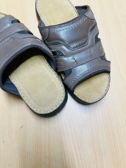 Premium Genuine Leather Comfort Slide Sandal – Brown
